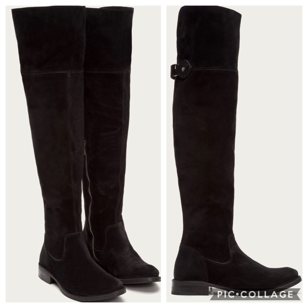 Frye Shirley OTK Boots in Black Suede NWOB